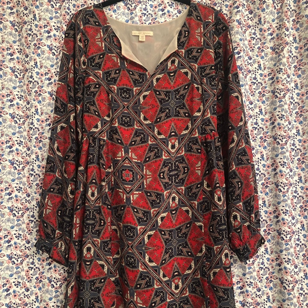 Paper Crown swing mini dress with boho pattern